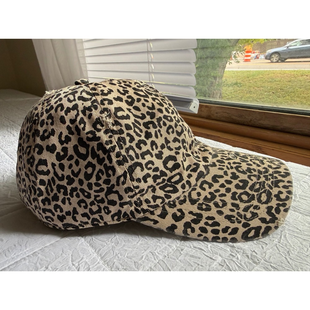 David and Young Leopard Print Distressed Baseball Cap Tan Black FWCAP1206 Cotton